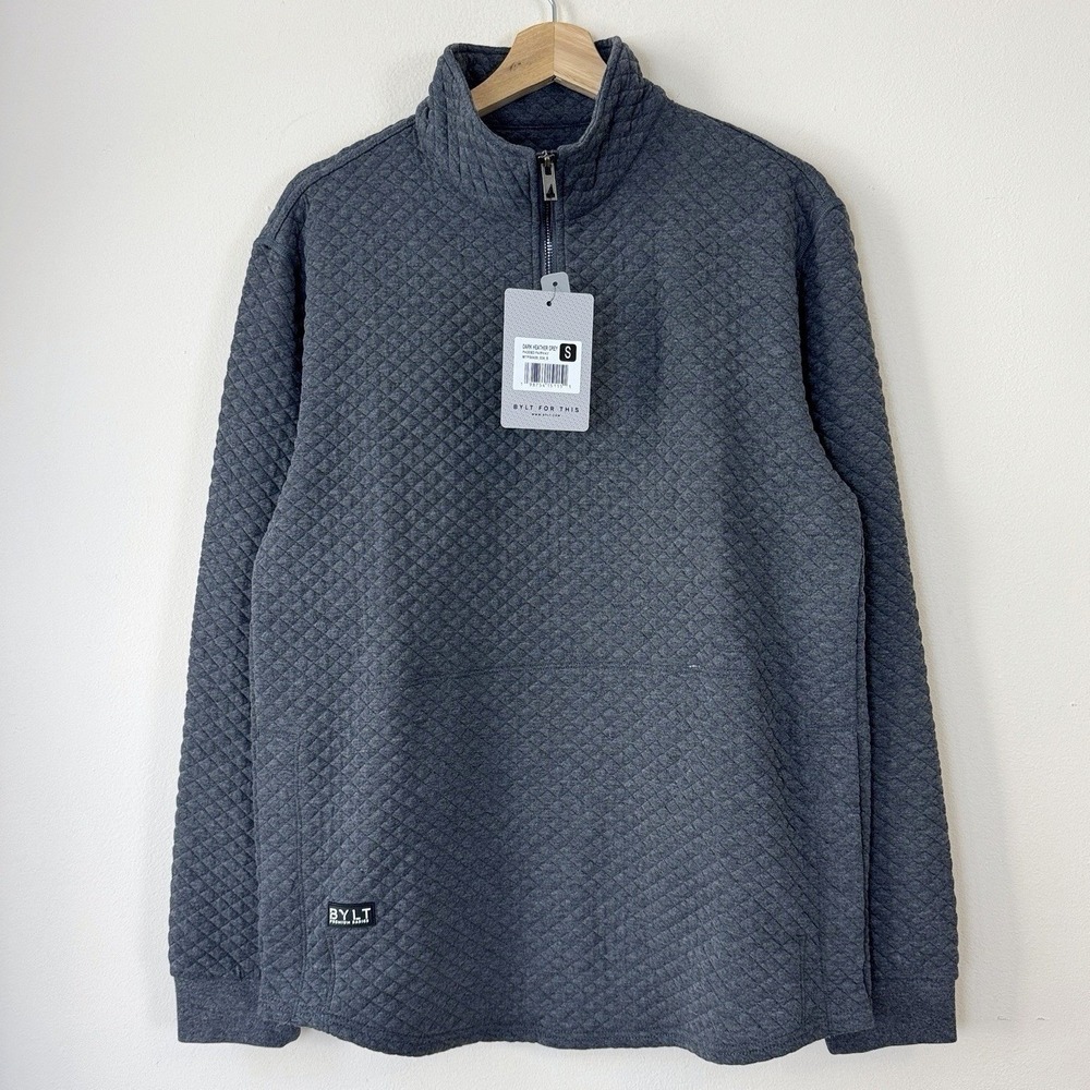 NWT Men's BYLT Quilted Zip Up Dark Grey Sweatshirt - Small
